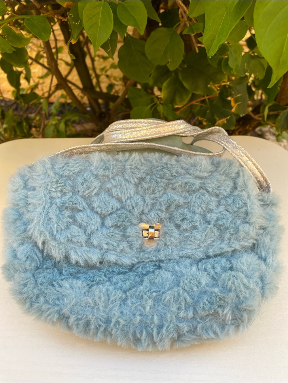 Capellini Plush Light Blue Faux Fur Crossbody Bag